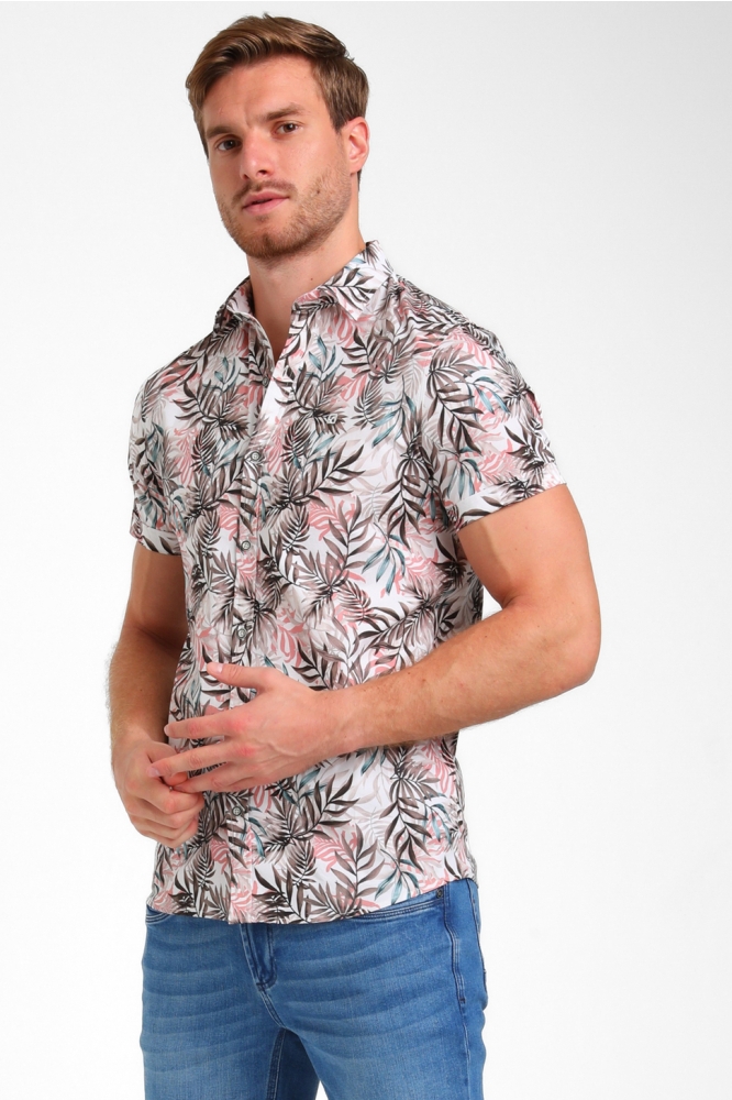 FLORAL POPLIN OVERHEMD 335935 SAND
